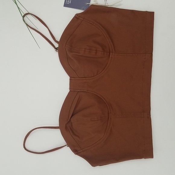 Vegan Eco Leather Tobacco Brown Corset Top w Back Zipper - Picture 11 of 12